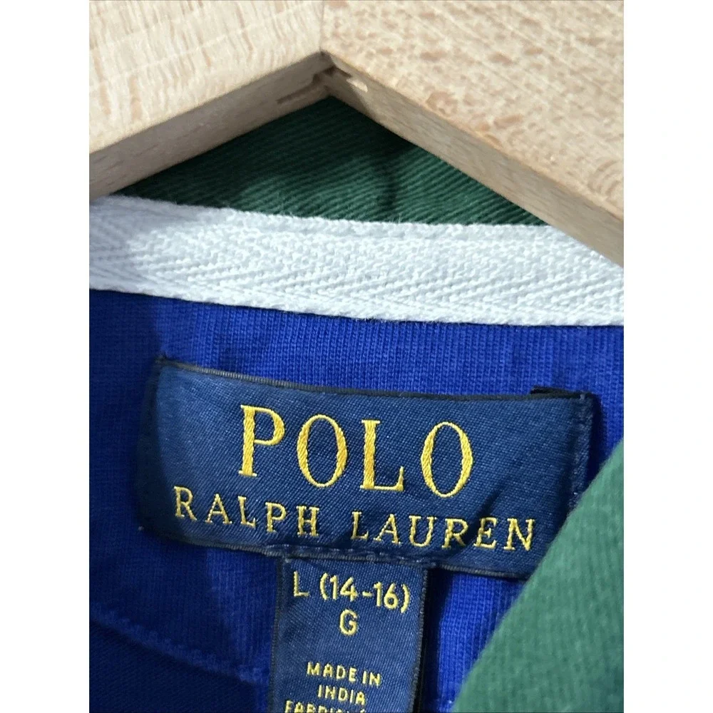 Boys Polo Ralph Lauren Cotton Jersey Letterman Rugby Polo Shirt Large 14-16